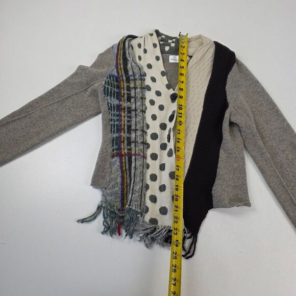 Anthropolgie Charlie & Robin Cardigan Sweater Patchwork Print Polka Dot Fringe S - Picture 4 of 11